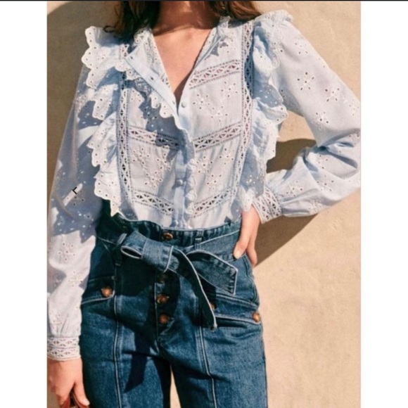 Sezane Irma Blouse in Baby Blue Size 38 US 6 - Picture 4 of 12